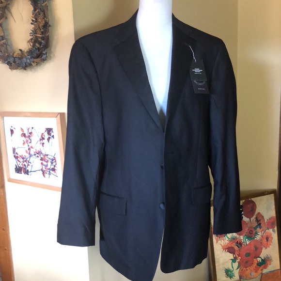 HART SCHAFFNER MARX size 44R Blazer Classic Black 100% Worsted Wool $995 NEW - Picture 2 of 14